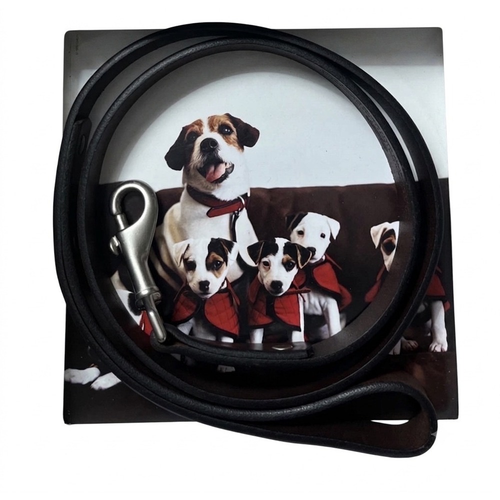 Coach Black Leather Dog Leash Silver Hardware Traditional 4562 Pet Gear Classic